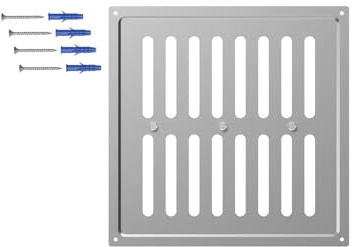 DEMLOU Griglia di Ventilazione Regolabile Quadrata 25x25 cm – Acciaio Zincato Grezzo Robusto con Volet Apri Chiudi – Griglia d’Aerazione da Parete o Soffitto.