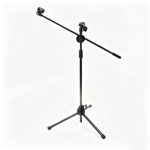 Lumiro Universal Adjustable Tripod Microphone Stand - Lightweight Professional Compact Extendable Stage Studio Floor Standing Boom 160 cm Height, Rotating Boom Arm, Tripod Base, Dual Mic Clips