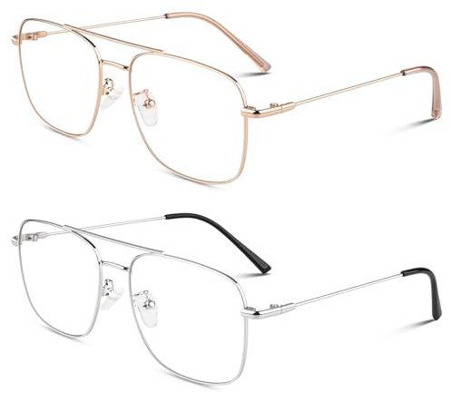 LINVO Brille Ohne Sehstärke für Herren Damen Klassische Metallgestell Brillenfassung Vintage Pilotenbrille Fake Brille
