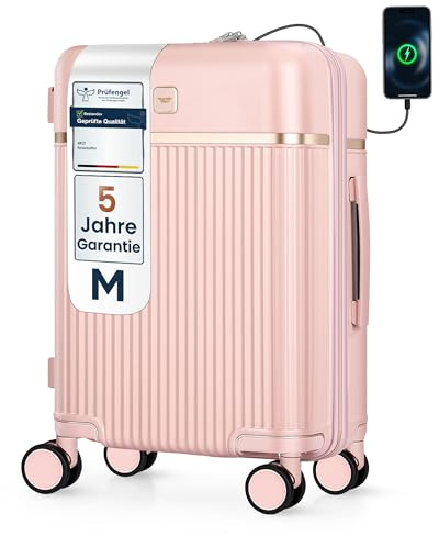 4FLY Leichter Premium Hartschalen-Handgepäckkoffer M – 54×37×23 cm (37L), Kabinenkoffer mit TSA-Schloss, USB-A/C Ladeanschluss, 4 Spinner-Rollen, Alu-Teleskopgriff, erfüllt Airlines Vorgaben