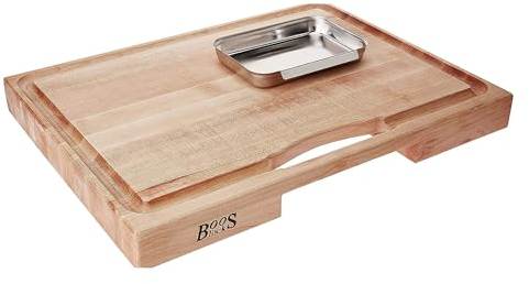 John Boos Newton Prep Master wendbares Schneidebrett mit Saftrille und Pfanne, 38,1 x 35,6 x 5,7 cm