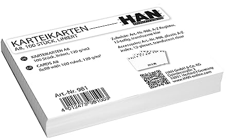 HAN Karteikarten DIN A8 quer, Karteikarton 120 g/m², liniert, weiß, 981