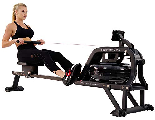 Sunny Health & Fitness Rudergerät mit Wasserwiderstand + LCD-Monitor, 113 kg max. Gewicht - Obsidian SF-RW5713, Ergometer, Trainingscomputer, Wasserrudergerät, kompatibel mit Pulsgurt.