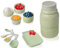 Comfify Vintage Küchenset - Mehrteiliges Küchenkeramik-Dekor-Set mit 4 Messbechern, 4 Messlöffeln und Löffelauflage - Attraktiver Vintage-Stil in Pastellgrün - geprägtes Keramik