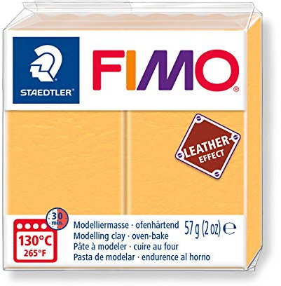 STAEDTLER 8010-109 Fimo Leather-Effect ofenhärtende Modelliermasse (für kreative Objekte im Leder-Look, lederähnliche Optik und Haptik) Farbe safrangelb