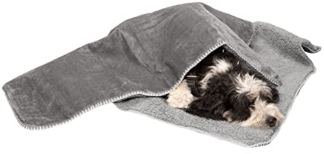Furhaven Große wasserdichte & selbstwärmende Frottee- & Sherpa-Hundedecke, waschbar, Silbergrau, Größe L