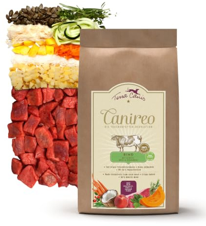 Terra Canis Rind mit Gemüse & Obst, Canireo Trockenfutter für Hunde, 1kg | 100% Lebensmittelqualität aller Rohstoffe, 64% Frischfleischanteil, schonend zubereitet, getreide- und glutenfrei
