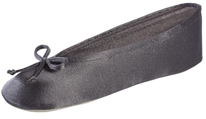 isotoner Women's Satin Ballerina Slippers with Classic Ribbon Suede Sole, Mineral Soft Tie Bow, 9.5/10 UK
