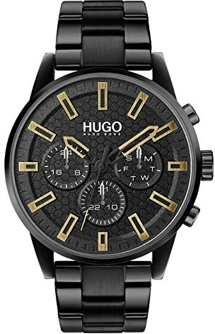 HUGO Multi Zifferblatt Quarz Uhr für Herren mit Schwarzes Edelstahlarmband - 1530177