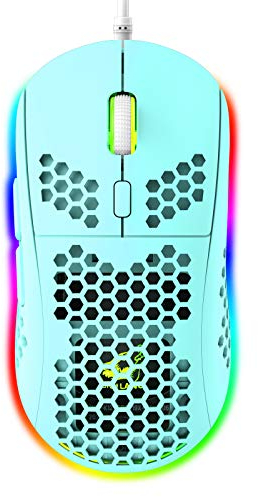 RGB Honeycomb Lightweight Gaming Mouse, 6 Programmable Buttons, 6 RGB Backlight Modes & 6400 DPI Adjustable, USB Wired, Plug & Play, Compatible with Windows, Mac, Laptop, PS4, XBox - Green