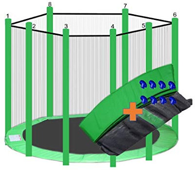 walexo Trampolin Randabdeckung + Sicherheitsnetz für 8 Stangensysteme (305 cm Ø, Hellgrün/Hellgrün)