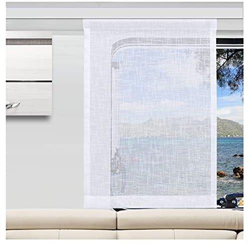 SeGaTeX home fashion Flächengardine Wohnwagenstore Rebecca weiß Käseleinen-Struktur Caravan-Gardine mit PVC-Profilen Tunnelband für Gleiter