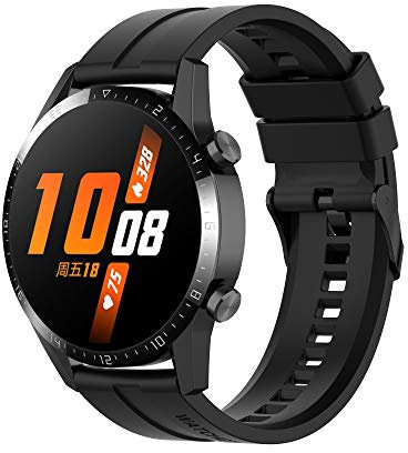 Wownadu 22 mm Quick Release Watch Strap Compatible with Huawei Watch GT 5/4 / 3/2 / 1 46mm Straps, Silicone Replacement Sport Wristband for Women Men, Black