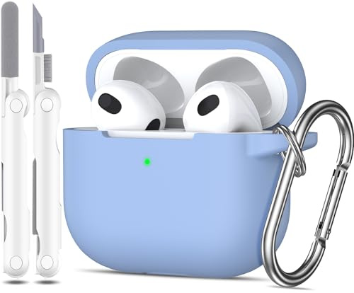 MHYALUDO Kompatibel mit AirPods 3 Generation Hülle 2021, Kompatibel mit AirPods 3 Hülle, weicher Silikonschutz, kompatibel mit AirPods 3-Hülle mit Schlüsselanhänger und Reinigungsset, Blaugrau