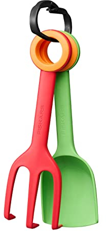Fiskars Trapiantatore e Forca da giardinaggio per Bambini, Set 2 in 1, Lunghezza: 24 cm, Plastica rinforzata con fibra di vetro, Verde/Arancione e Rosso/Arancione, MyFirst Fiskars, 1062471