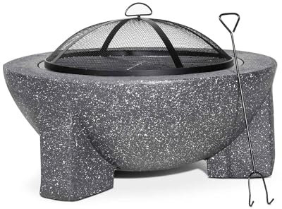 Dellonda Round MgO Fire Pit with BBQ Grill, Ø75cm, Safety Mesh Screen - Dark Grey - DG191