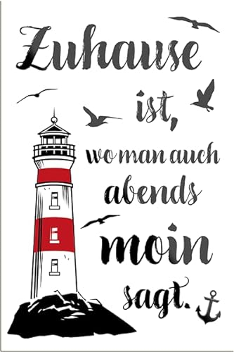 Magnet ''Zuhause ist, wo Man auch abends Moin SAGT'' 9x6cm Kühlschrankmagnet Lustige Sprüche Feier Vintage Retro Geburtstag Deko Party Überraschung Fan Meer Urlaub Sommer Sandstrand