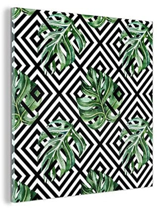 Glasbild Glasfoto Wandbild Bilder Deko 20x20 cm Monstera - Blätter - Tropisch - Dschungel - Muster