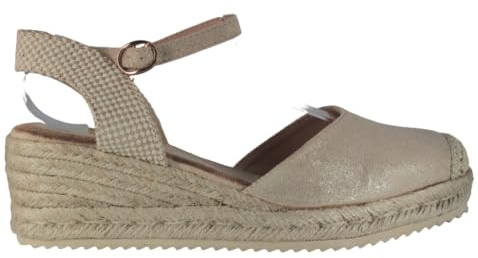 Benavente – Cuñas Mujer Esparto Abril Rojo | Alpargatas Cuña Mujer Media 4 Cuerdas Con Hebilla Al Tobillo | Plantilla Memory Foam Y Gel | Punta Cerrada Y Talón Destalonado