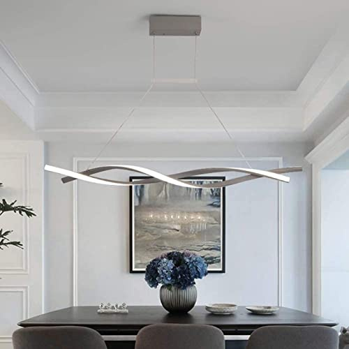MHXZKHL Wellendesign LED Pendelleuchte Curl linear verstellbar Hängelampe nordischer Stil modern Spirale Kronleuchter für Kücheninsel Esstisch Wohnzimmer,Grey+White Light-100cm