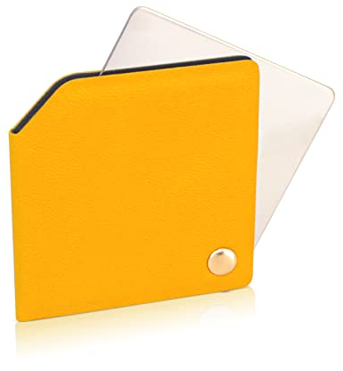 Thatyro Edelstahl Kompaktspiegel mit PU-Lederhülle, Unzerbrechlicher Reise-Make-up-Spiegel, Drehbarer quadratischer Taschenspiegel, Tragbarer Geldbörsenspiegel, Mini-Spiegel (Edelstahl Gelb)
