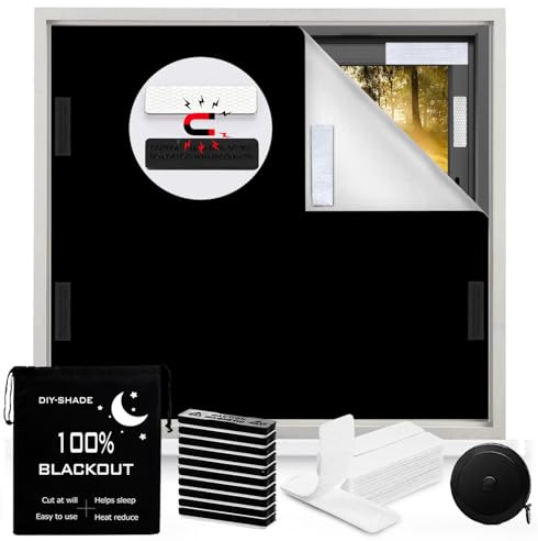 100% Blackout Blind Magnetic Blackout Window Cover 118 x 57Inch,Black Out Curtains with Strong Magnet No Drill Cuttable Window Shades for Bedroom,Nursery,Rv,Media Room