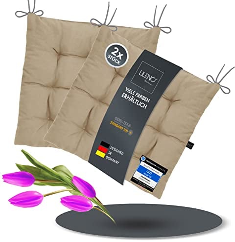 LILENO HOME 2er Set Stuhlkissen 14 Hellbraun (40x40x6 cm) - Sitzkissen für Garten, Küche oder Esszimmer - UV-beständige Indoor u. Outdoor Stuhlauflage als Stuhl-Kissen (Linda FUM)