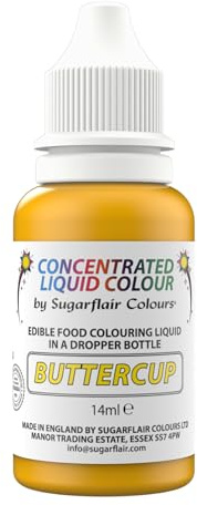 Sugarflair Buttercup Liquid Food Colouring Droplet For Colouring Royal Icing, Sugarpaste Buttercream, Sugarpaste Also For Painting & Can Be Used With An Airbrush - 14ml