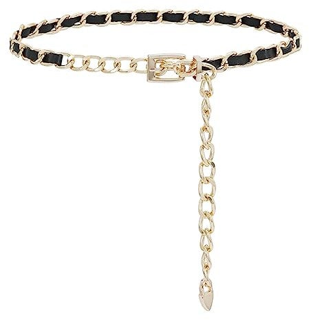 NiceYnn Gold/Silver Chain Belts for Women Girls, Adjustable Metal Link Body Belly Waist Chain for Dress, Bling Rhinestones Crystal Belt Fashionable Accessory