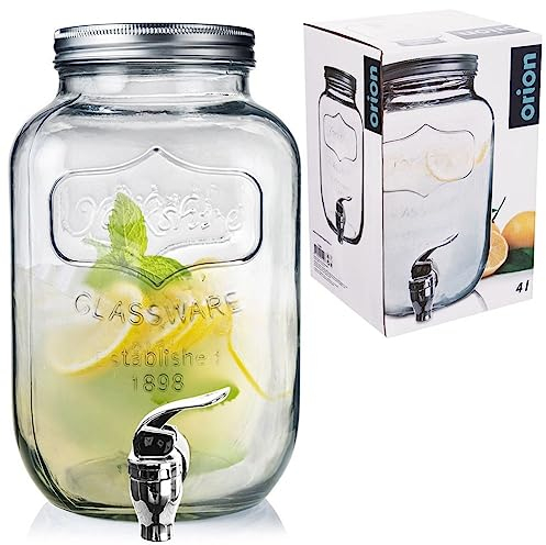 Getränkespender Wasserspender Glas Zapfhahnflasche mit Zapfhahn und Deckel 4 L für Limonade Säfte