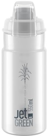 Elite Jet Green Plus Borraccia Ciclismo 550 ml – Colore Clear, Logo Grigio – Plastica Biodegradabile, Senza BPA