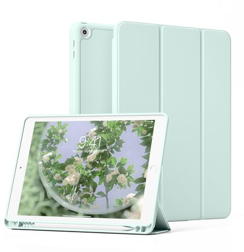 ZKTUYU Hülle für iPad 9. / 8. / 7. Generation mit Stifthalter 10.2 Zoll Modell 2021/2020/2019,Ultradünne Schutzhülle aus TPU mit Standfunktion für iPad 10,2 Zoll,Auto Wachen/Schlafen, Grün