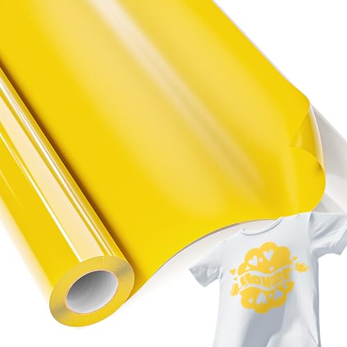 JAVIGA Gelb Plotterfolie Textil-30.5cm x 457cm Iron on folie für Cricut, Flexfolie Plotterfolie Vinyl, Bügelfolie für Textilien, DIY T-Shirts, Plotter Zubehör Textilfolie Plotter