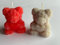 Kerze Teddybär Rot und Grau im 2er Set