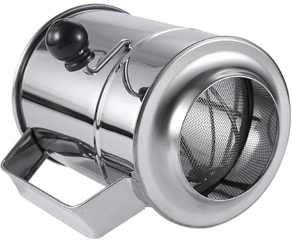 BESTonZON Hand-Operated Powder Sieve Sugar Powder Sifter Sieve Cup for Baking Crank Sieve Cup Baking Sifter Manual Crank Sifter Rotary Sieve Stainless Steel Round to Rotate Flour