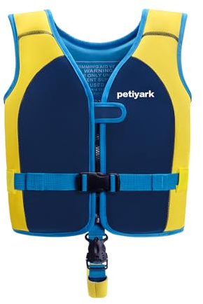 Petiyark Schwimmweste Kinder 5-7 Jahre, Neopren Schwimmweste für Kinder mit verstellbaren Schnallen&Sicherheitsgurten, Ideale Schwimmhilfe für Jungen und Mädchen Baby Schwimmflügel, Blau-M/20-25kg