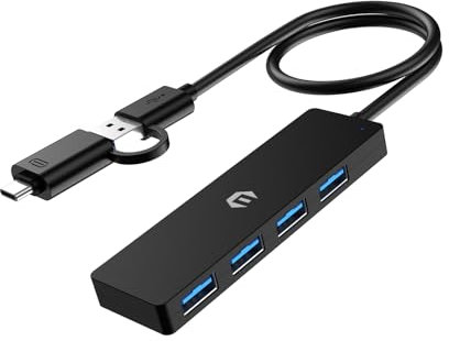 Adaptador de 4 Puertos USB 3.0 Hub para MacBook Pro/Air, USB A a C Data Hub, Ultra-Slim USB Splitter Multiport Adaptador 5Gbps para iMac Pro, Xbox, PS4, DELL, HP, Surface, Tesla Modelo 3, HDD