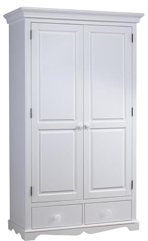 ACTUAL DIFFUSION Armoire Penderie Blanche 2 Portes 2 Tiroirs 6 Niches L 114.5 H 195 P 54 cm