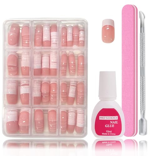 Falsche Nägel Tips Set - 240 Stück Französisch Falsche Nägel Zum Aufkleben - Künstliche Nägel Kurz Quadrat Nail Art Manicure Fake Nails für Damen und Frauen (French-Short Square)