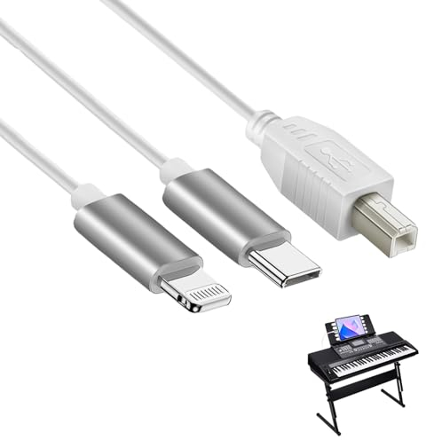 Cable USB C a USB B Midi 2 en 1, cable USB OTG de 1 m tipo C a USB B cable de impresora para iPhone, iOS, controlador midi de interfaz de audio, teclado MIDI (blanco)
