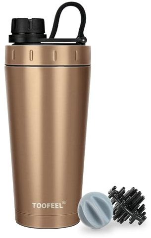 TOOFEEL Bouteille shaker isotherme de 591 ml en acier inoxydable pour boissons protéinées, reste froid/chaud, shaker de protéines en métal à double paroi, sans BPA, étanche