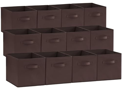 Lifewit 12 Stück Aufbewahrungswürfel, Aufbewahrungsbox aus Stoff, Ordnungsboxen aus Vliesstoff mit Griff für Würfelregal, Faltbox, Kleideraufbewahrung, Ordnungsboxen, 26,5 X 26,5 X 28 cm, Braun