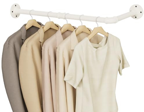 YheenLf Garderobenstange L form, Industriestangen Kleiderstange Wandmontage, Vintage Kleiderständer Kleiderschrank, Garderobenständer für Bad Flur Küche, DIY (B60 x T30cm), Beige