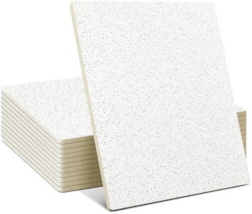Landical 12 Pcs 2ft x 2ft x 5/8'' White Acoustic Ceiling Tiles, Square, Mineral Wool, Fire Rated, Noise Reduction, Reusable for Suspended Ceiling Grid