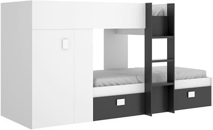 DEKIT GRUPO RIMOBEL GROE - Cama Tren con 2 camas juveniles - Blanco / Grafito - 150x271x111 cm