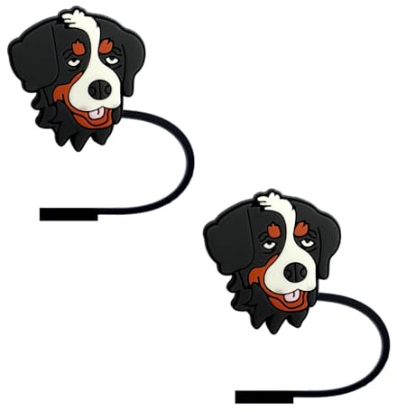 STRACOUPI Bernese Mountain Dog Silicone Straw Covers for Stanley Cup, Reusable, Cute Straw Toppers Accessories for Tumblers, 2PCS Decorative & Personalized Straw Cover Cap (a)