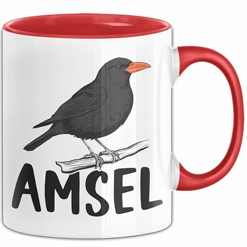 Amsel Vogel Tasse Geschenk Vogelbeobachter Ornithologe Biologe (Rot)