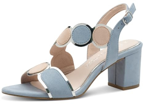 MARCO TOZZI Damen Sandalen mit Absatz mit Verstellbarem Riemen Vegan, Blau (Polar Comb), 41 EU