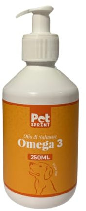 Pet Sprint - Olio di Salmone per Cani Premium, 250ml, Marca Italiana, 100% Naturale - Puro Olio di Pesce Fonte di Omega 3 6 9 per Pelo, Sistema Immunitario, Prurito, Articolazioni, Cervello