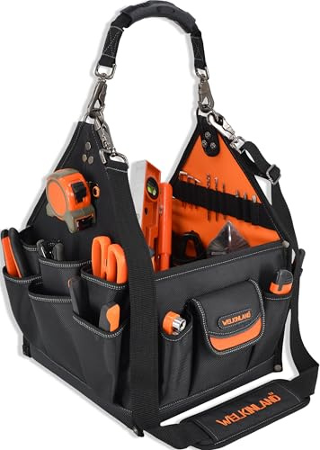 WELKINLAND 40-Pockets Tool tote, 25L Tote tool bag, Tech tools bag, Electrical tool bags, Open top tools bags, Tool tote with handle, Maintenance tool bag